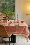 Nappe fleurie en coton block print Meera Auburn - Bonheur du Jour