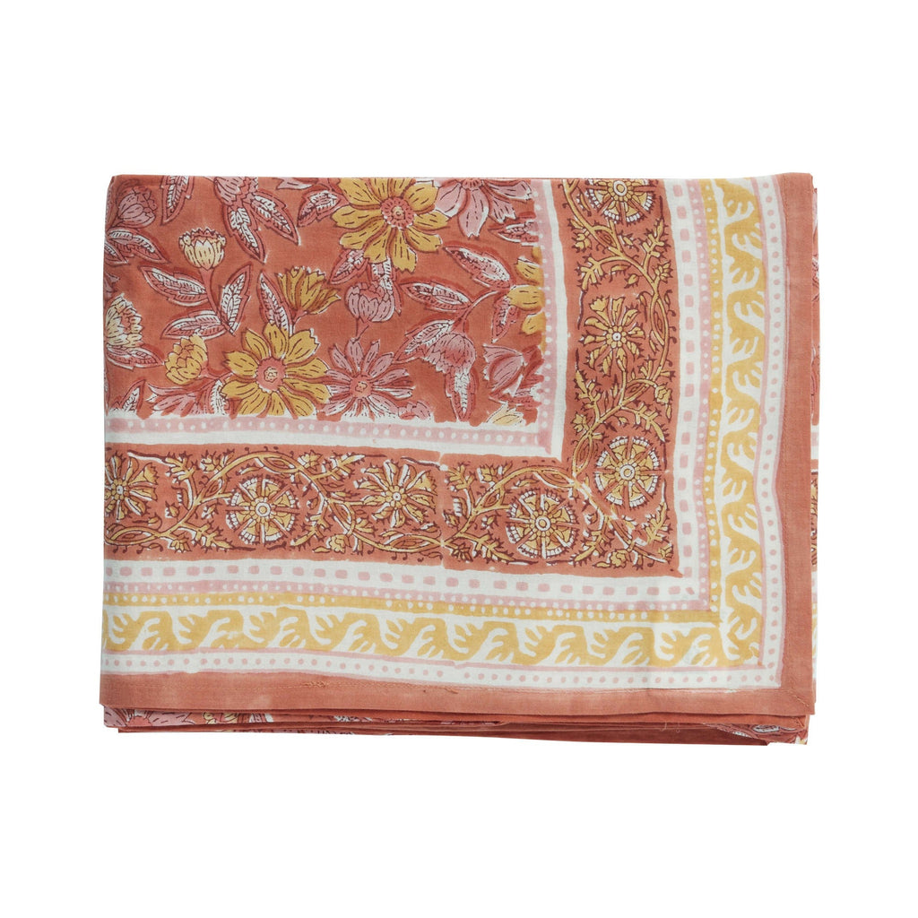 Nappe fleurie en coton block print Meera Auburn - Bonheur du Jour - vue 2