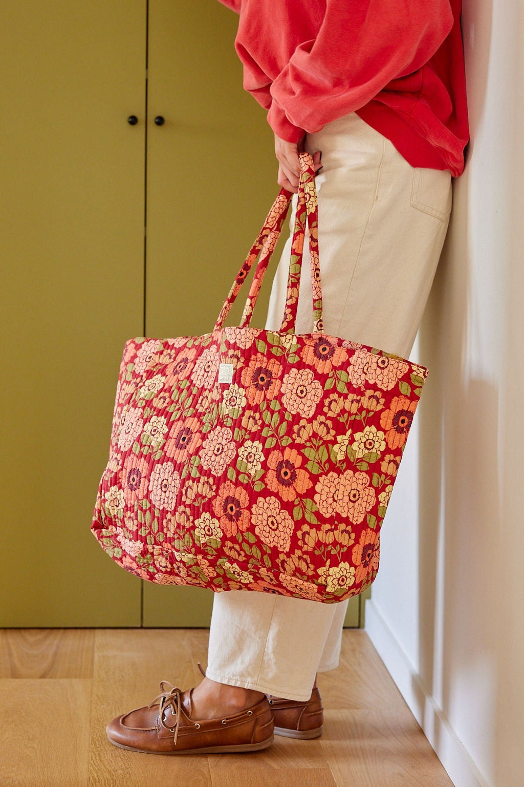 Sac cabas matelassé fleuri Trotter Bengale Bordeaux - Bonheur du Jour - vue 3