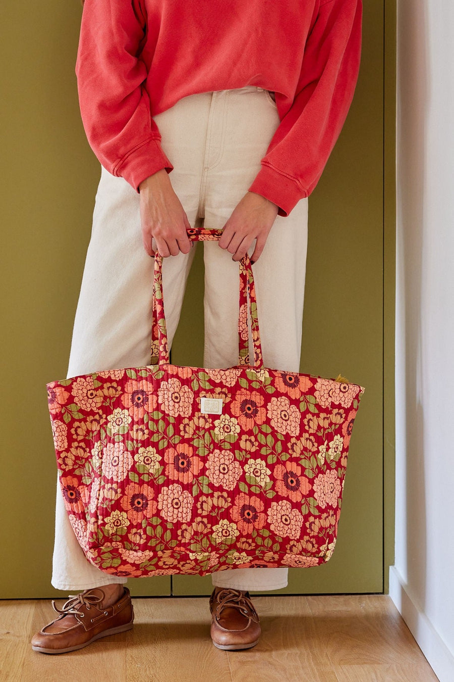 Sac cabas matelassé fleuri Trotter Bengale Bordeaux