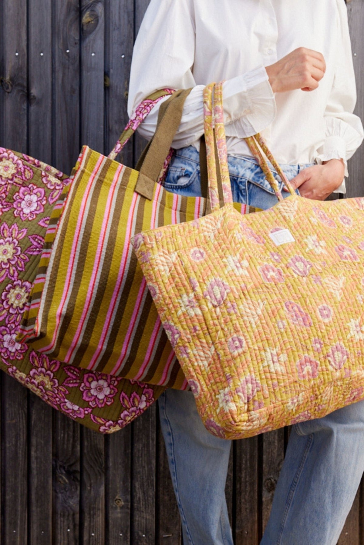 Sac cabas matelassé fleuri Trotter Jakarta Olive - Bonheur du Jour - vue 2