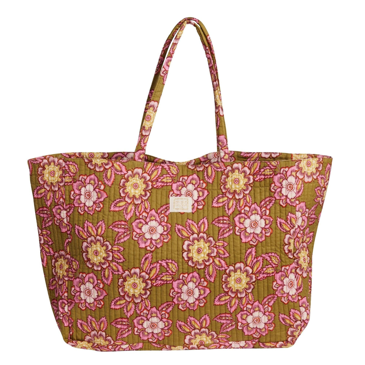 Sac cabas matelassé fleuri Trotter Jakarta Olive - Bonheur du Jour