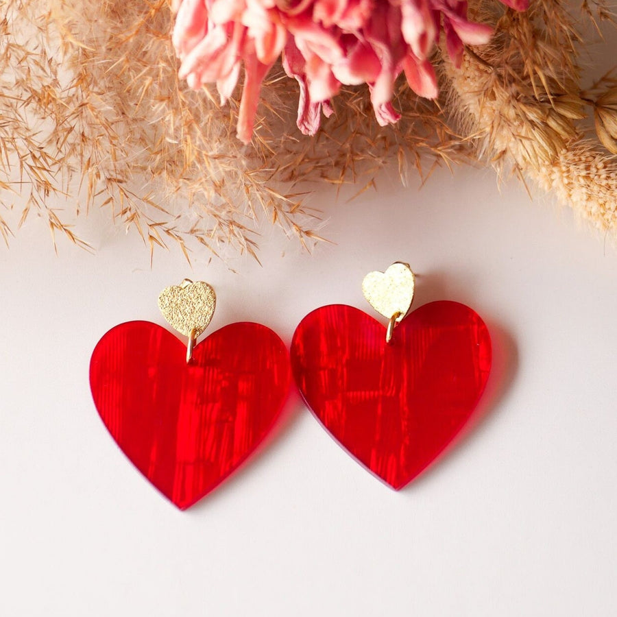 Boucles doreilles cœur rouge maxi maé