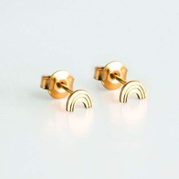 Boucles d’oreilles enfant arc-en-ciel doré en laiton