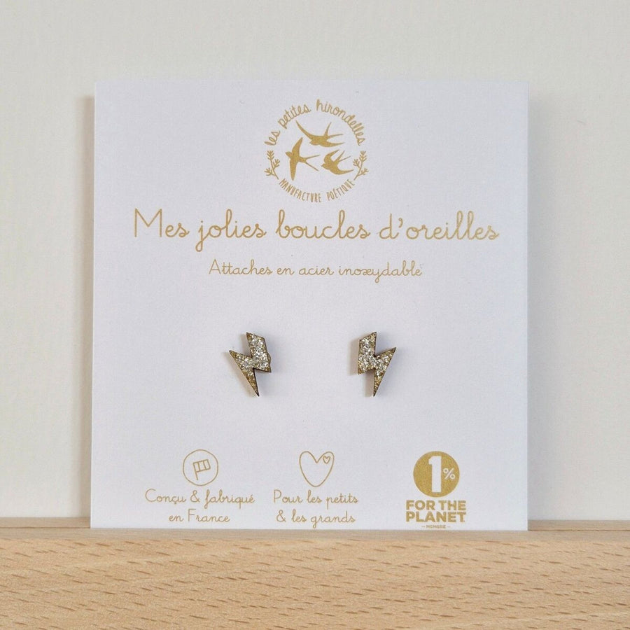 Boucles d'oreilles enfant pailletées éclairs argenté