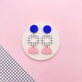 Boucles d'oreilles pendantes vintage motif quadrillage "pierette" - studio annette