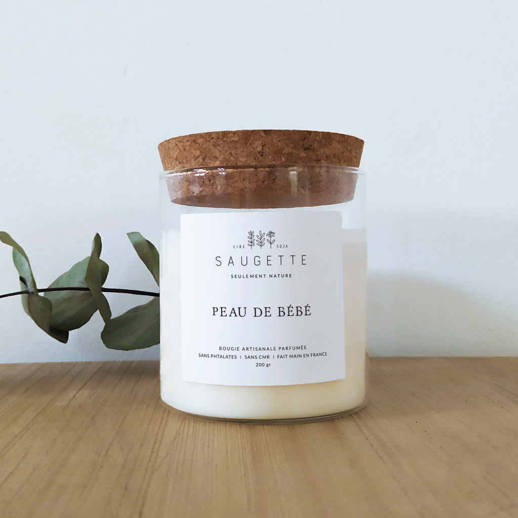 Bougie artisanale parfumée à la cire végétale - Peau de bébé