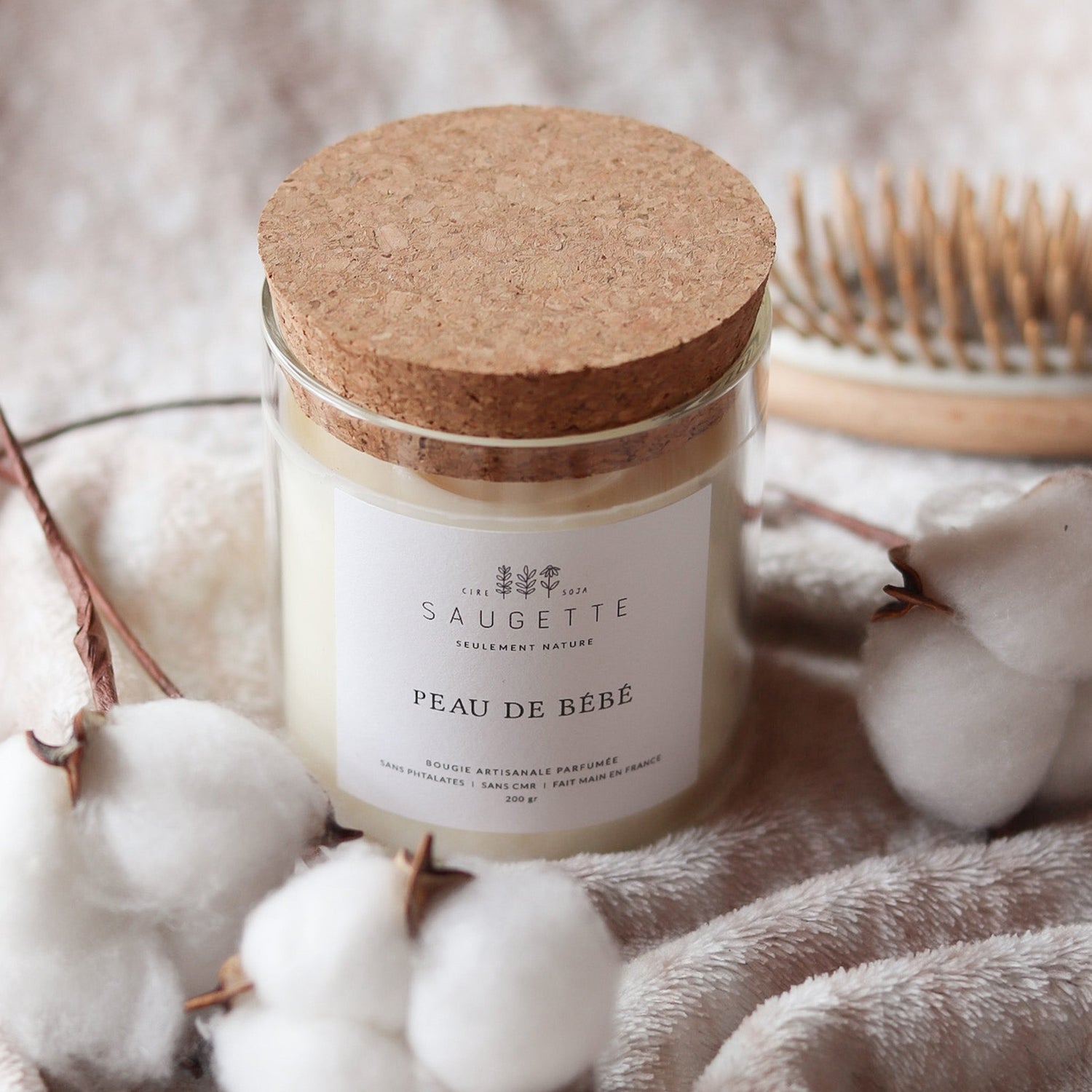 Bougie artisanale parfumée à la cire végétale - Peau de bébé