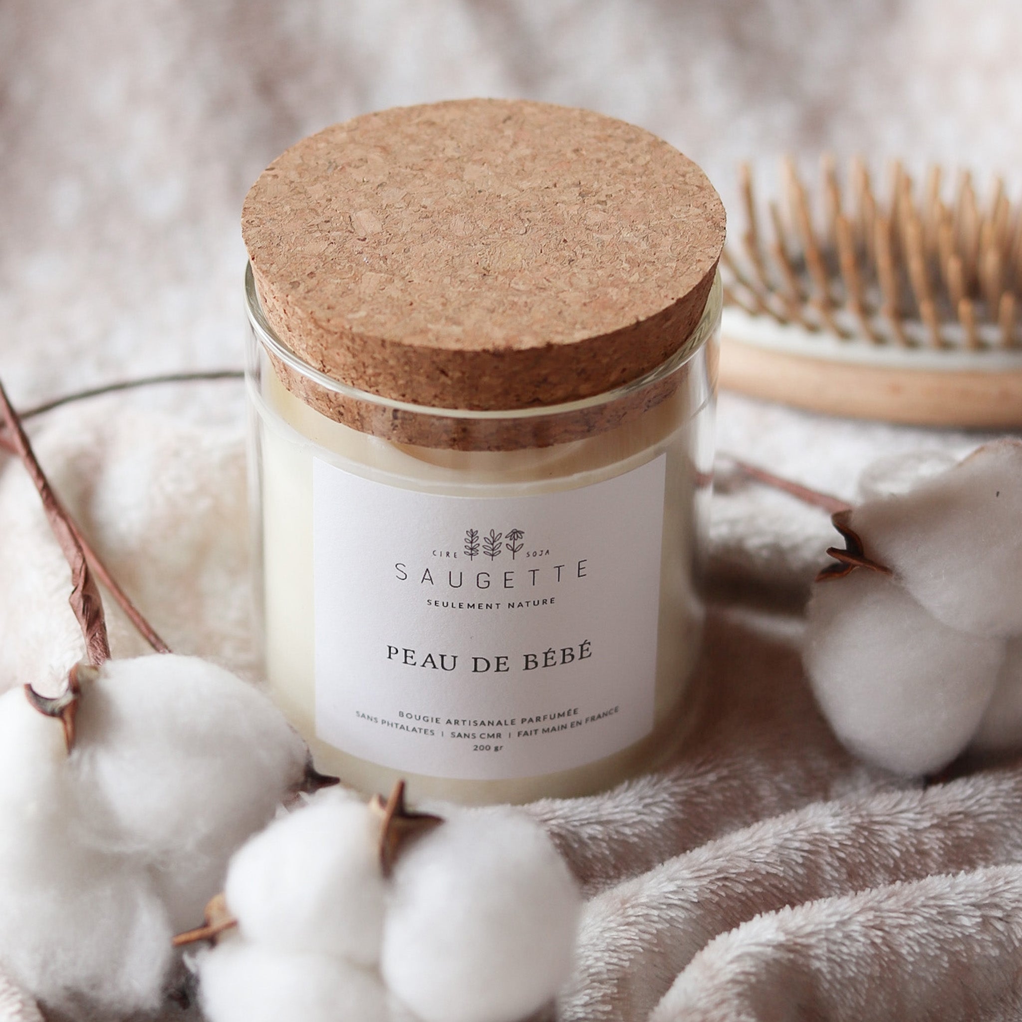 Bougie artisanale parfumée à la cire végétale - Peau de bébé