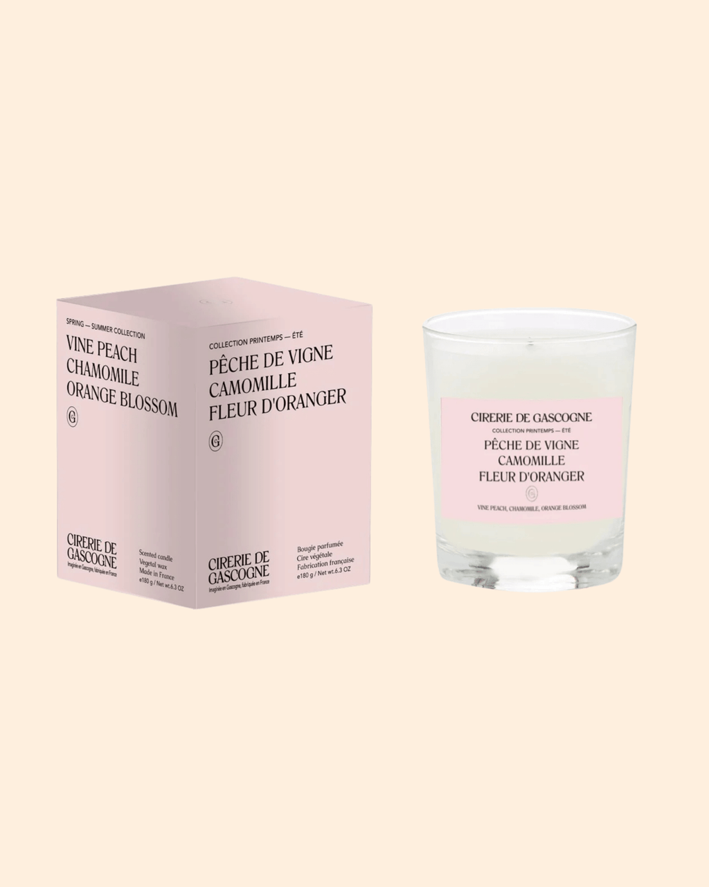 Bougie naturelle pêche camomille fleur d’oranger - cirererie de gascogne