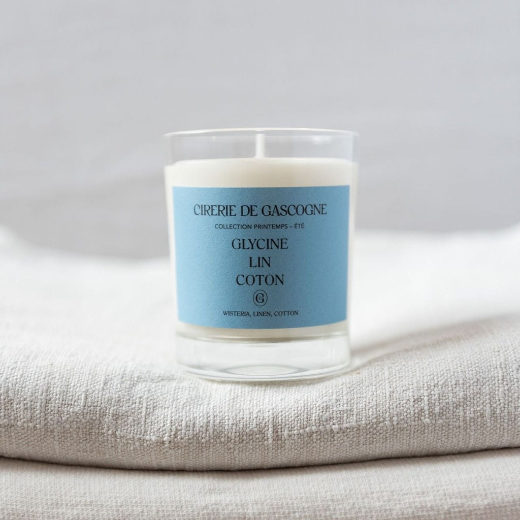 Bougie naturelle parfumée glycine lin coton - cirererie de gascogne