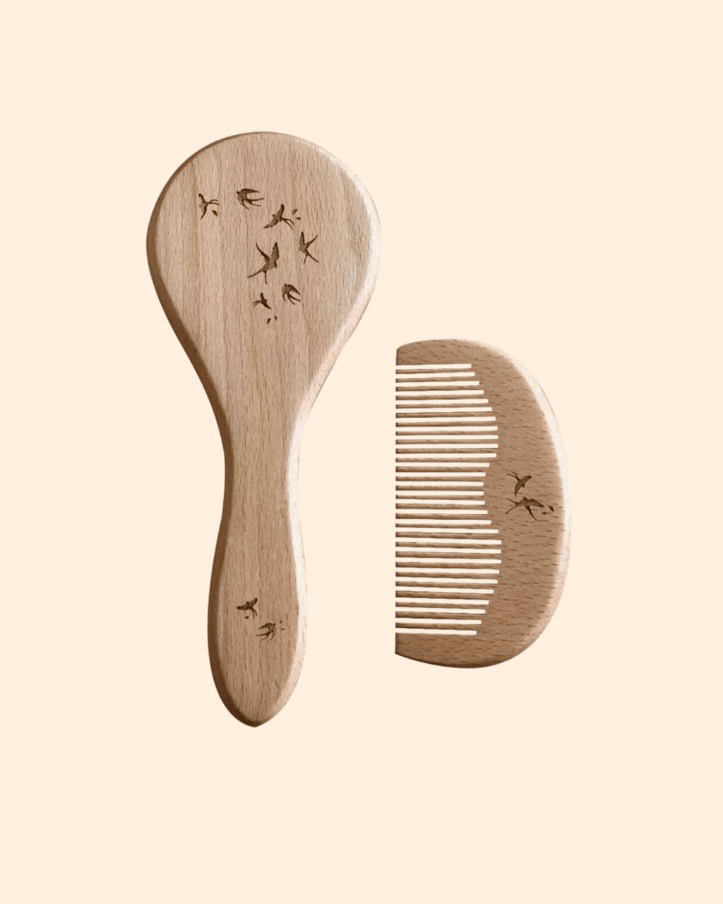 Brosse et peigne en bois bébé hirondelles - zakuw