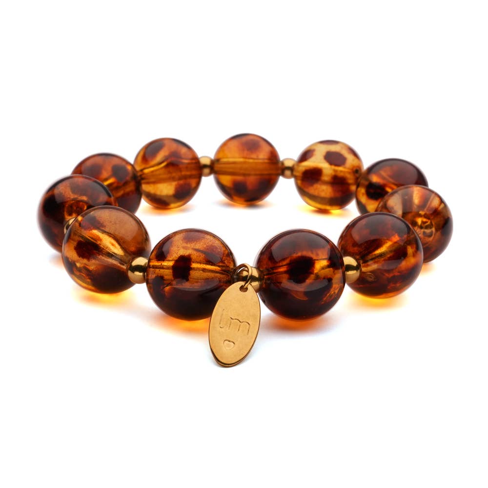 Bracelet perles écaille ambrée avec breloque - LizzyMae