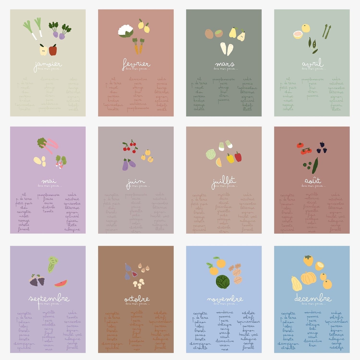 CALENDRIER DES SAISONS – FRUITS &amp; LÉGUMES À L’ANNÉE le papier graphique - Lili Margaret