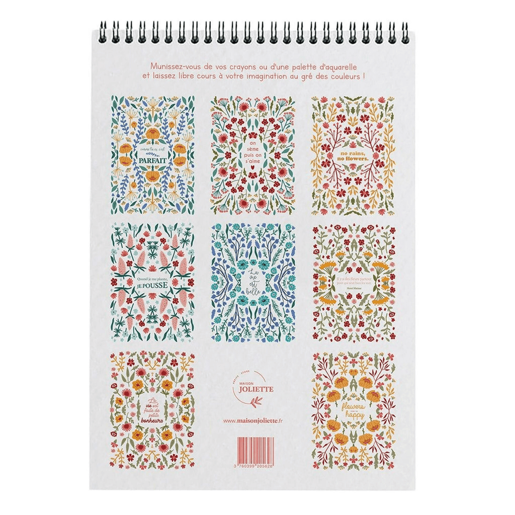 Carnet de coloriage A4 Petits Bonheurs - Illustrations fleuries