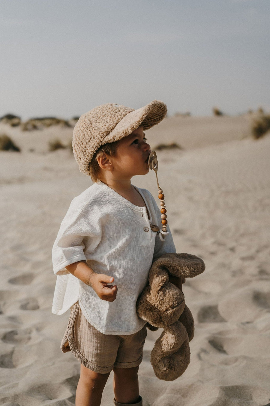 Casquette enfant Love beige - polaire effet bouclette