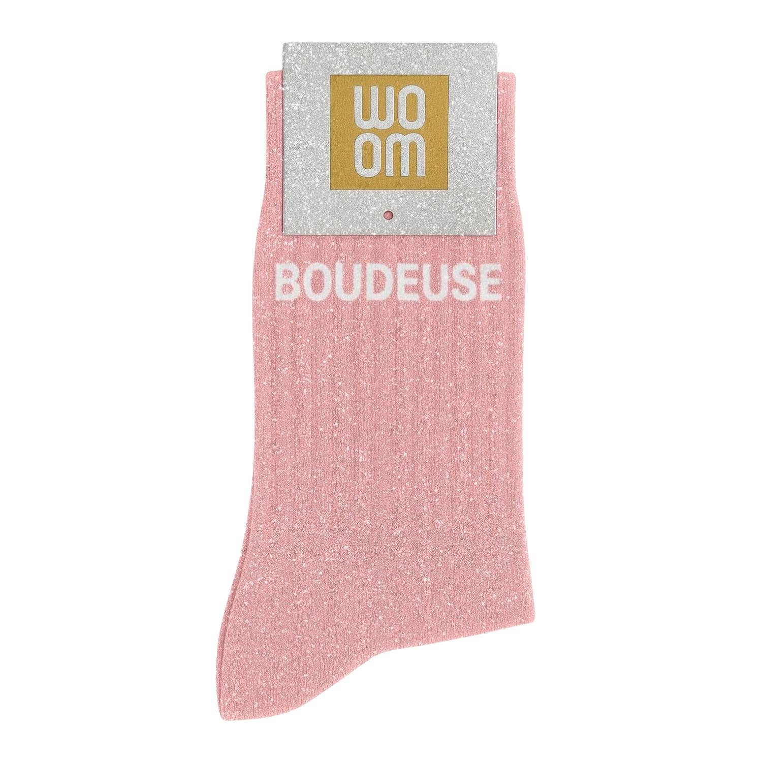 Chaussettes à paillettes à message "Boudeuse" - Rose