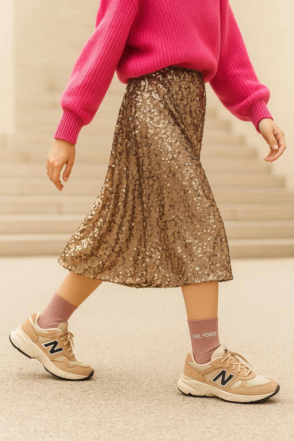 Chaussettes à paillettes "Girl Power" - Rose gold