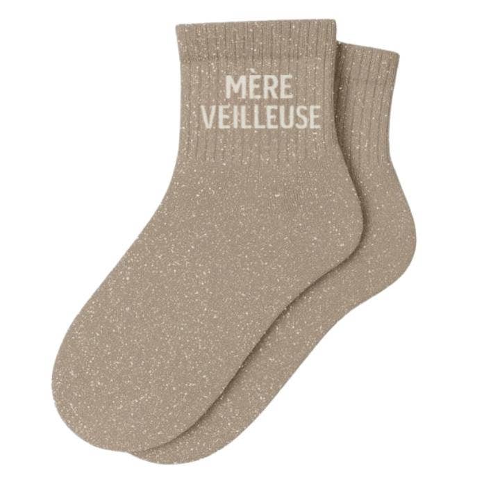Chaussettes à paillettes "Mère Veilleuse" - Beige