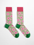 Chaussettes homme à fleurs – Rose et vert pastel
