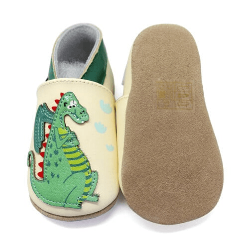 Chaussons enfant cuir souple dragon - lait et miel