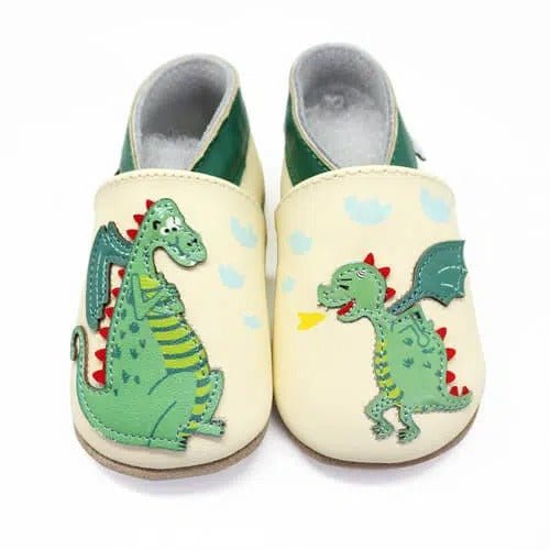 Chaussons enfant cuir souple dragon - lait et miel