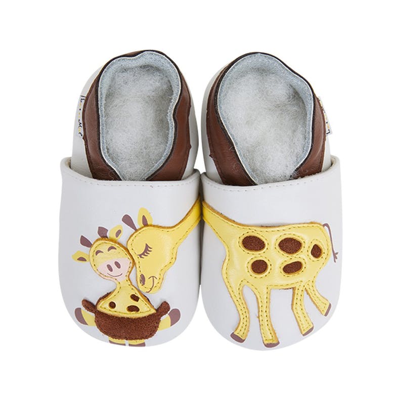 Chaussons enfant cuir souple girafe - lait et miel