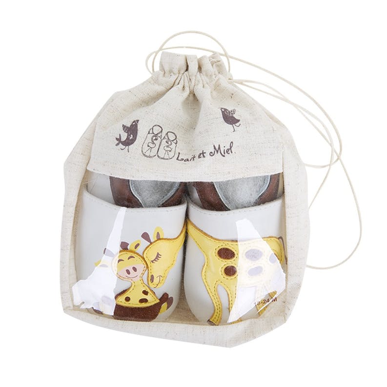 Chaussons enfant cuir souple girafe - lait et miel