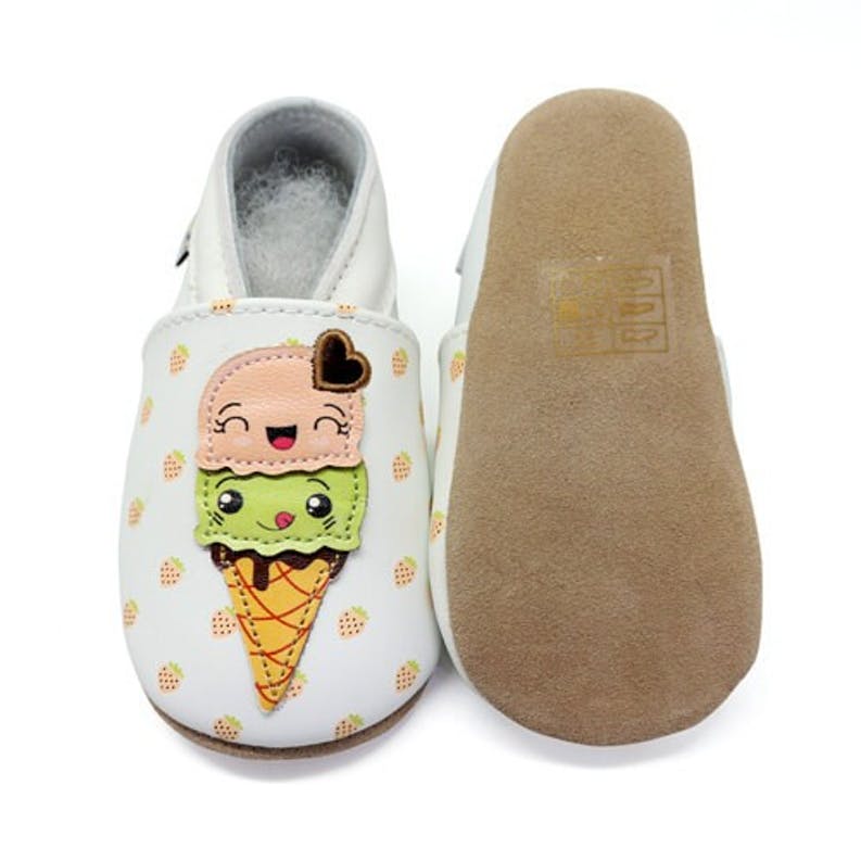 Chaussons enfant cuir souple glaces - lait et miel