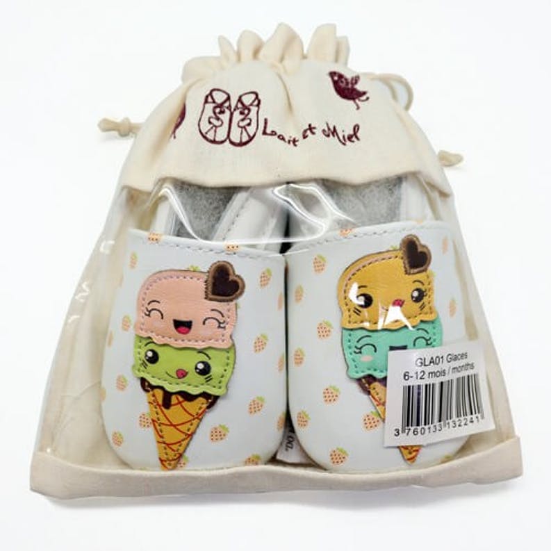 Chaussons enfant cuir souple glaces - lait et miel