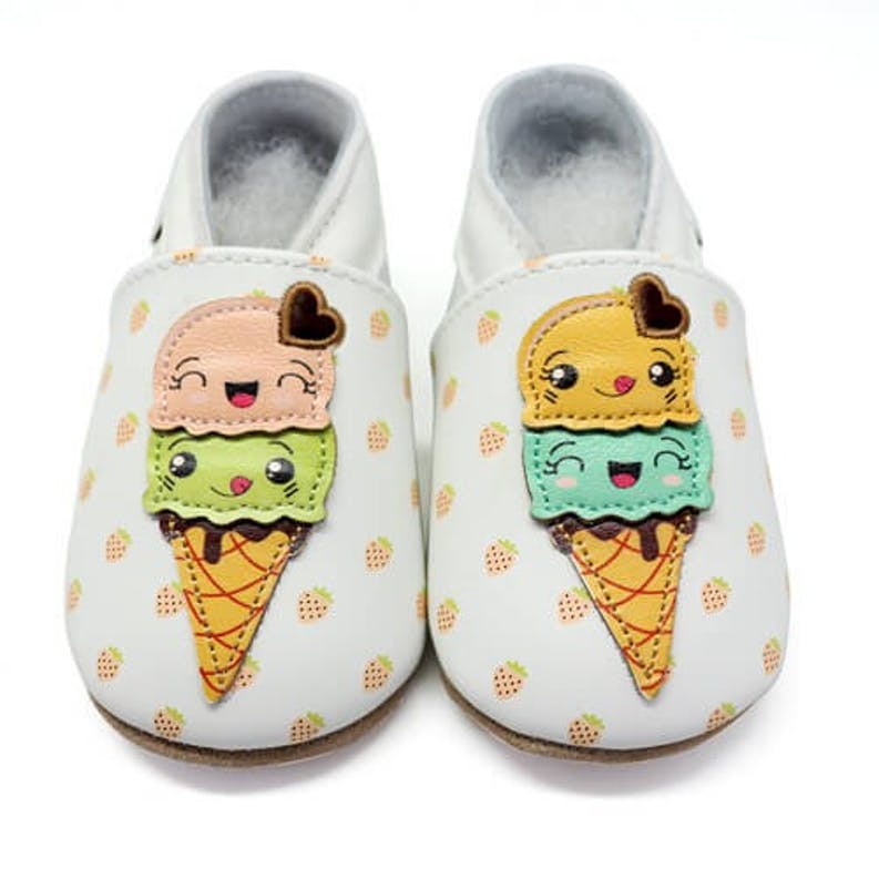 Chaussons enfant cuir souple glaces - lait et miel