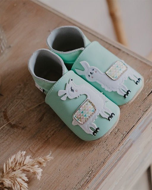 Chaussons enfant cuir souple lamas - lait et miel