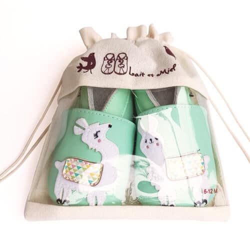 Chaussons enfant cuir souple lamas - lait et miel