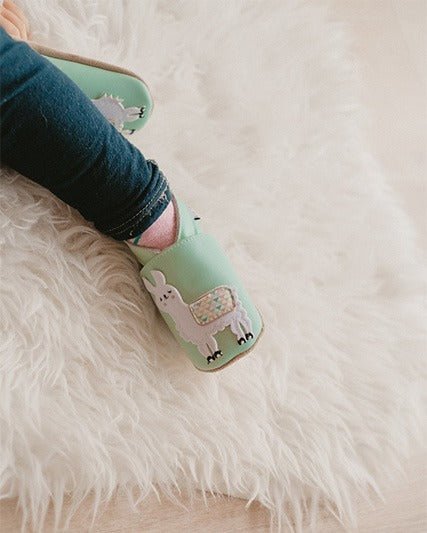 Chaussons enfant cuir souple lamas - lait et miel