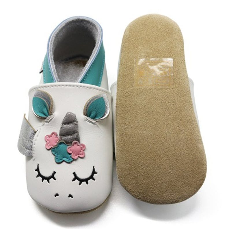 Chaussons enfant cuir souple licorne - lait et miel