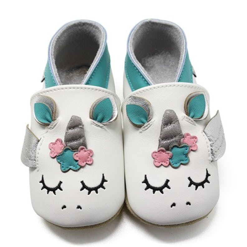 Chaussons enfant cuir souple licorne - lait et miel