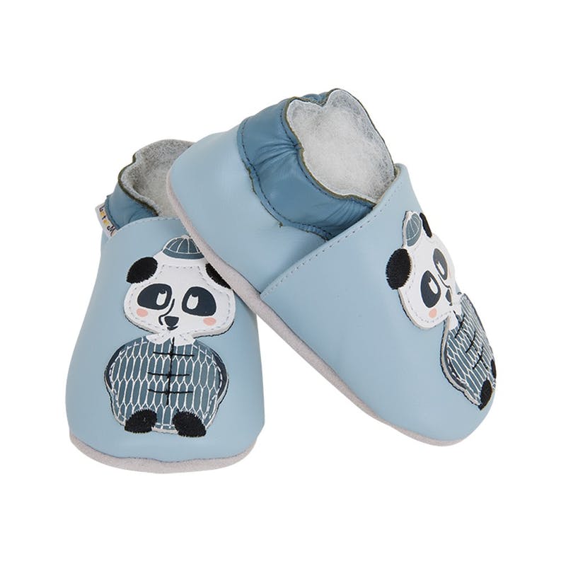 Chaussons enfant cuir souple panda - lait et miel
