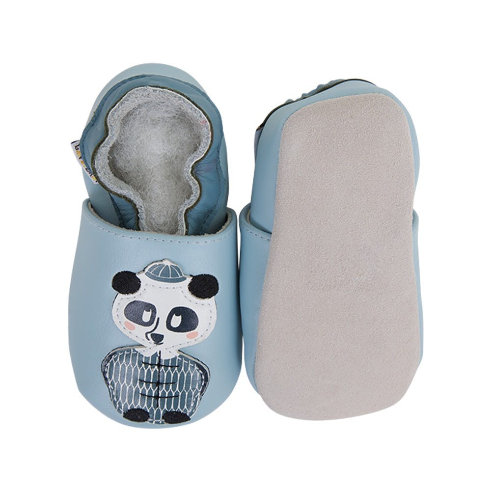 Chaussons enfant cuir souple panda - lait et miel