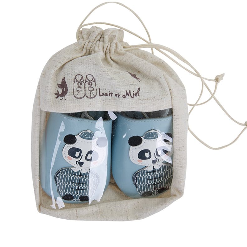 Chaussons enfant cuir souple panda - lait et miel