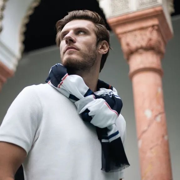 Chèche homme hoedic coton à rayures bleu marine - av08 paris