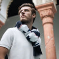 Chèche homme hoedic coton à rayures bleu marine - av08 paris