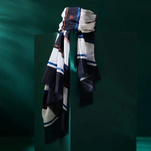 Chèche homme hoedic coton à rayures bleu marine - av08 paris