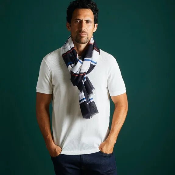Chèche homme hoedic coton à rayures bleu marine - av08 paris