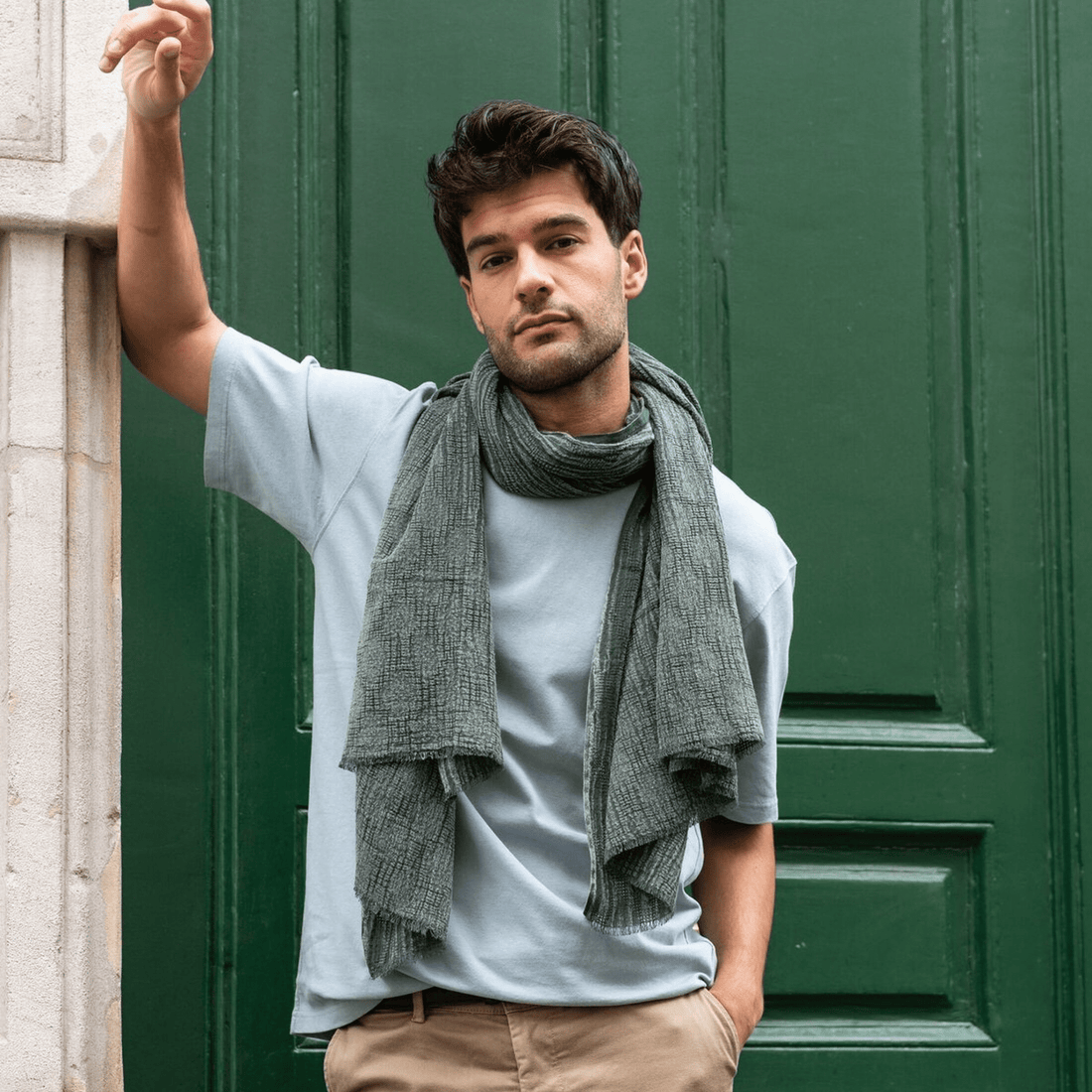 Chèche homme kaki - Foulard en coton bio AV08 Paris - Lili Margaret