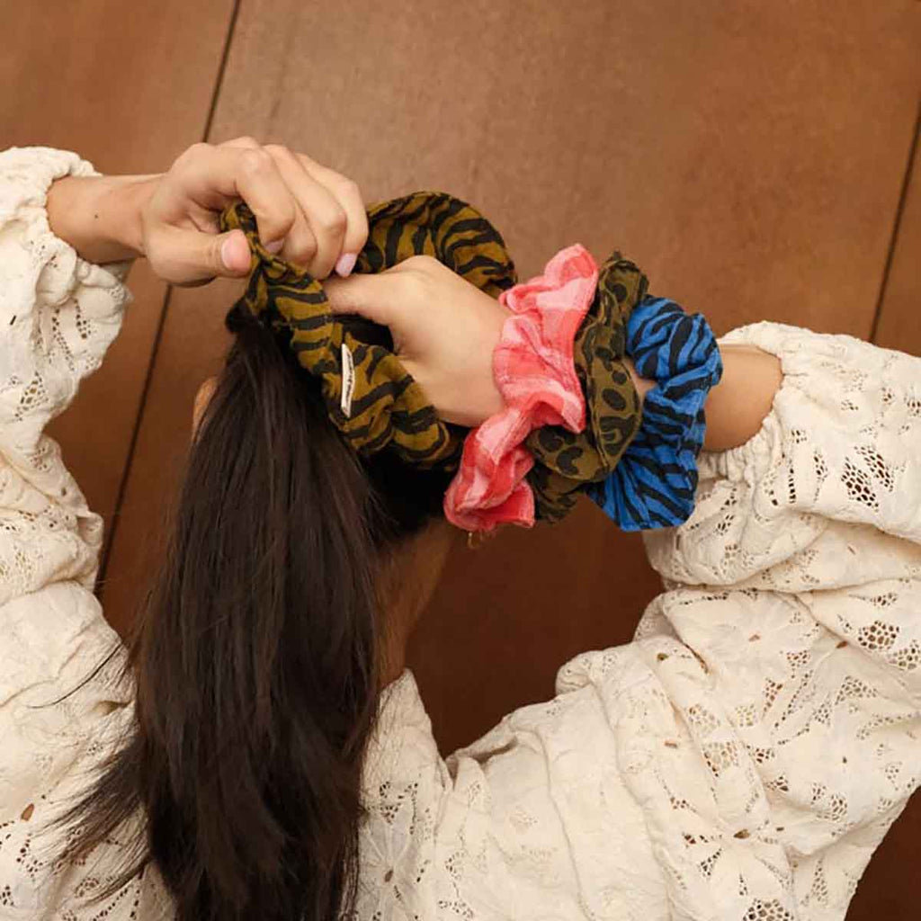 Chouchou cheveux vichy rose et rouge - Rose in April