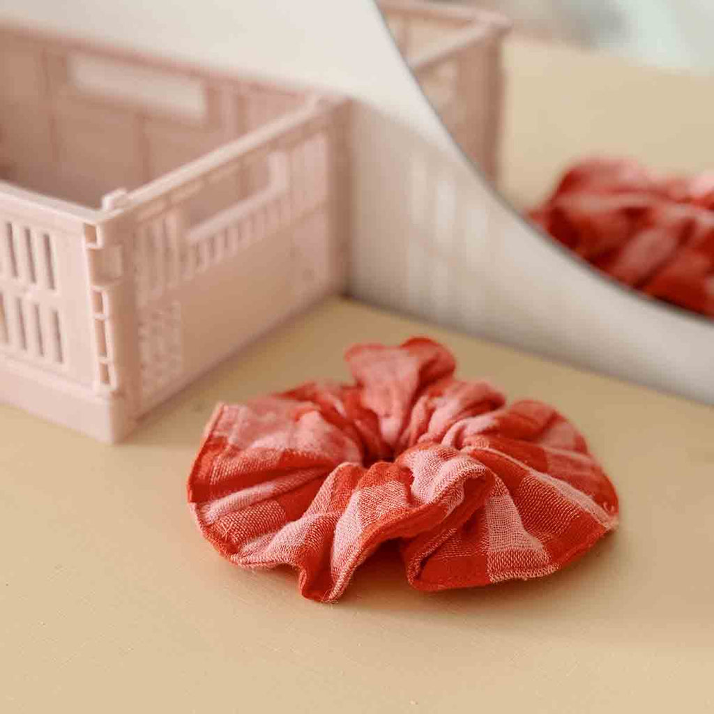 Chouchou cheveux vichy rose et rouge - Rose in April