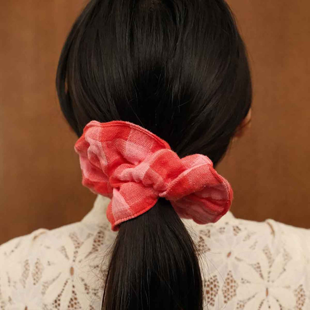 Chouchou cheveux vichy rose et rouge - Rose in April
