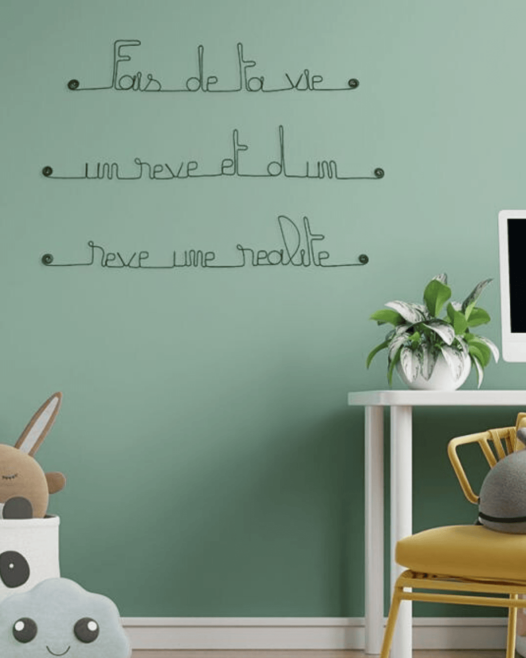 Citation murale en fil de fer "fais de ta vie un rêve" - bijoux de mur