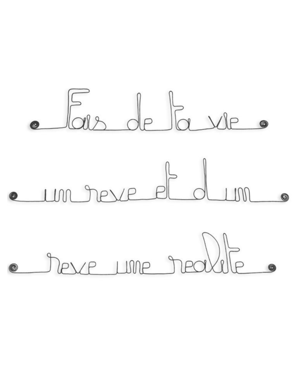 Citation murale en fil de fer "fais de ta vie un rêve" - bijoux de mur