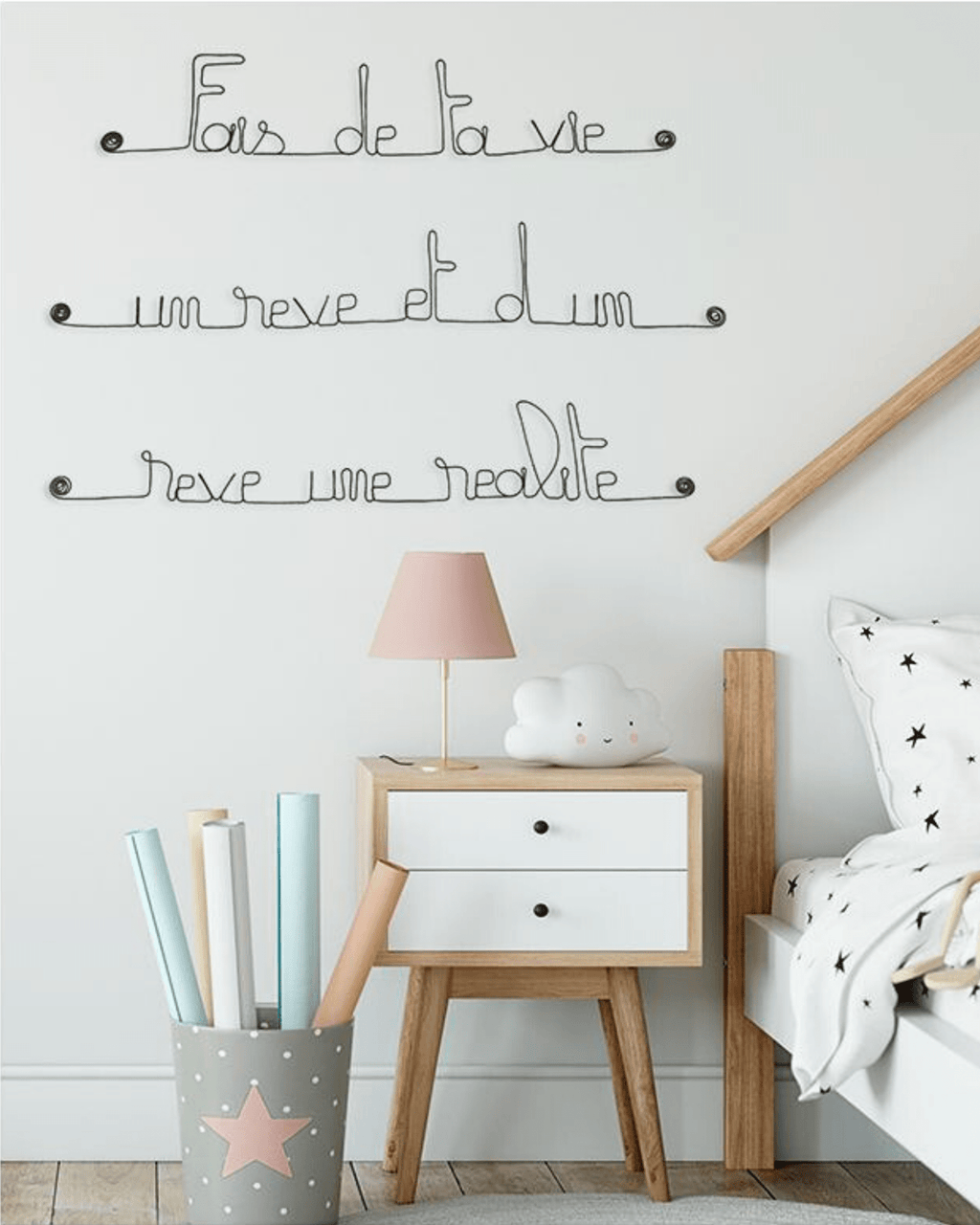 Citation murale en fil de fer "fais de ta vie un rêve" - bijoux de mur